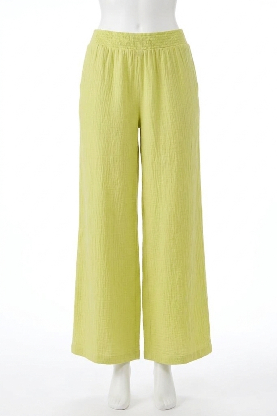 NEW TRIBAL flare pants with smocking waistband in green banana